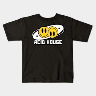 ACID HOUSE  - Double Smiley Flip (White) Kids T-Shirt